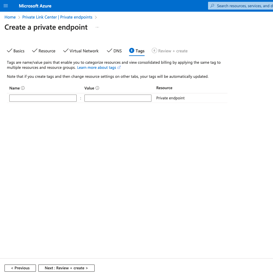 Теги Private Endpoint
