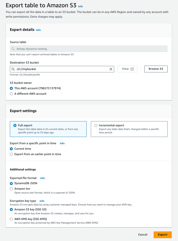 Экспорт DynamoDB в S3