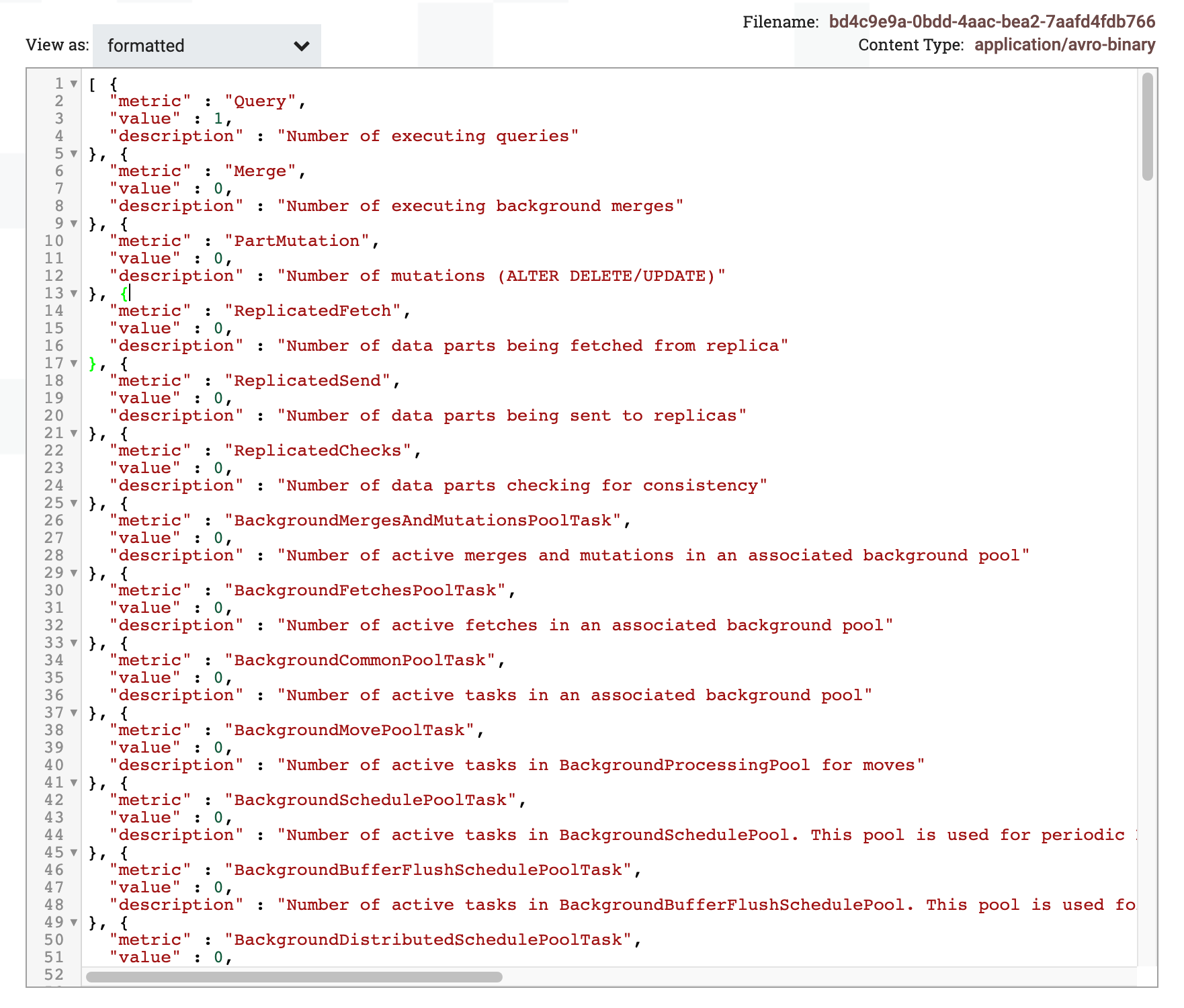 Просмотрщик содержимого FlowFile, отображающий результаты запроса в отформатированном виде